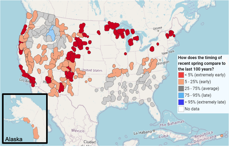 Spring leaf Index at USFS units